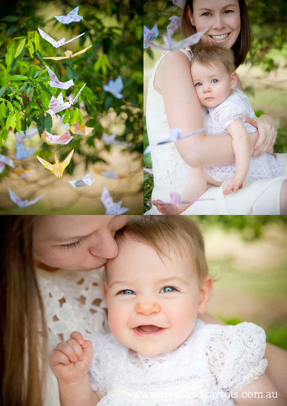 Brisbane Baby Photography, Mummy and Daughter portrait session 10 months old with paper baby birds hanging from the trees.  Childrens portrait photographer Nikki Joyner AIPP accredited professional photographer.  Brisbane, Dayboro and Samford Baby, Childr